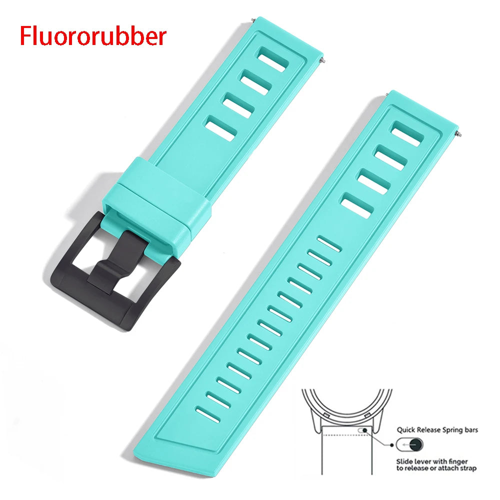 New Design Heavy Duty FKM 20mm 22mm Watch Strap Waterproof Fluororubber Band Quick Release Universal Fit For Diving/Sports Watch