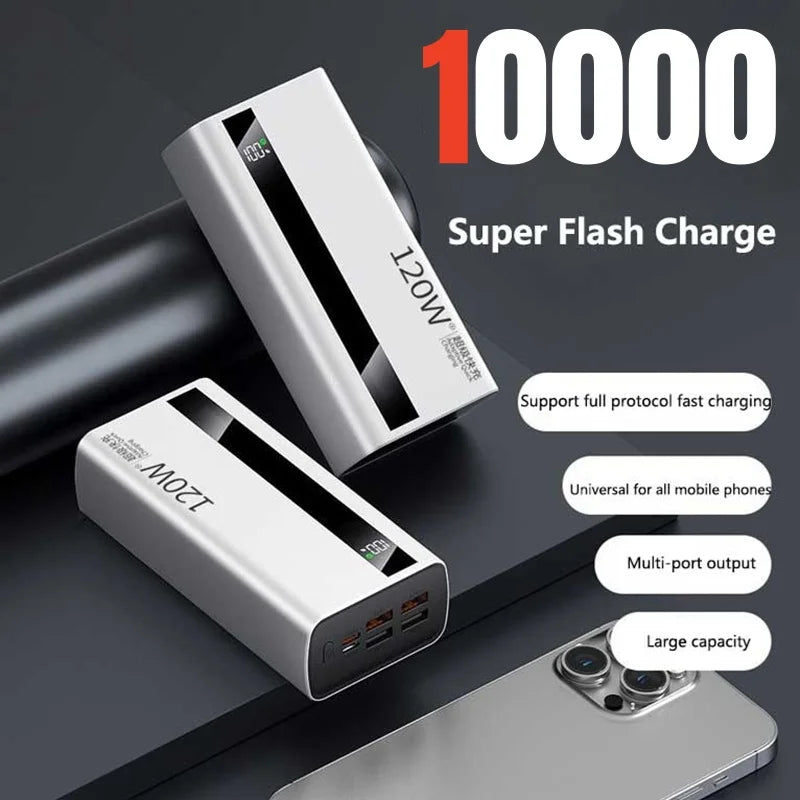 6IN1 100000mAh 120W Fast Charging Large-capacity Power Bank Digital Display Mobile Power Bank for Xiaomi Huawei iPhone 17Promax