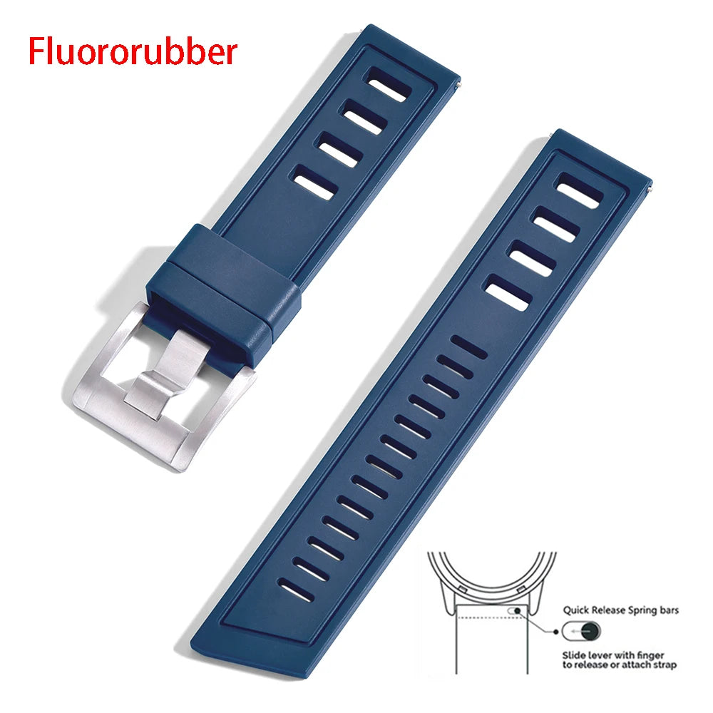New Design Heavy Duty FKM 20mm 22mm Watch Strap Waterproof Fluororubber Band Quick Release Universal Fit For Diving/Sports Watch