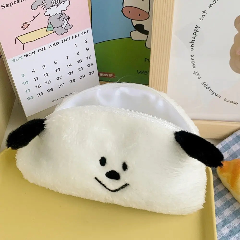 Large Capacity Plush Pencil Case Makeup Bag Cartoon Dog Studnet Pen Bag Stuffed Bag Kawaii Cute Stationery Storage Bag