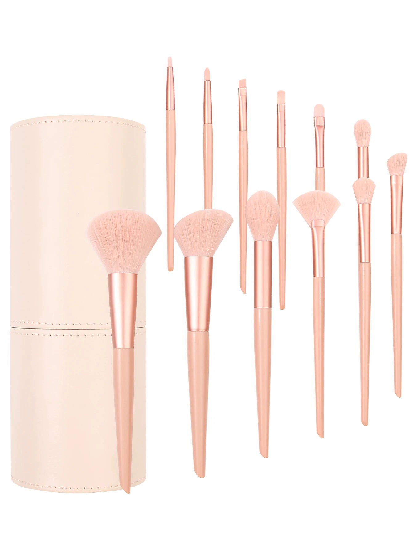 Multi-Function Cosmetic Brush Set, 12pcs Pink Fiber Makeup Brush Kit for Women with Makeup Brush Storage Bucket