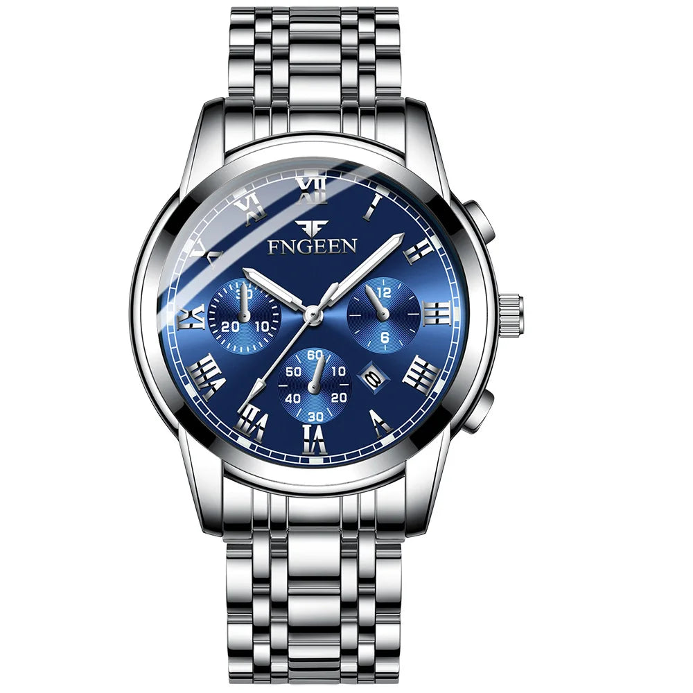 FNGEEN Hot Men Watches Top Brand Luxury Waterproof Date Clock Male Steel Strap Fashion Quartz Watch Sports Wrist Watch Men 4006