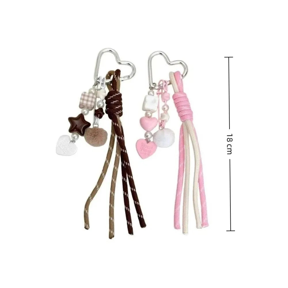 Trendy Heart Ball Keychain Colorful DIY Charm Braided Rope Keychain Gift Woven Rope Love Keychain Bag