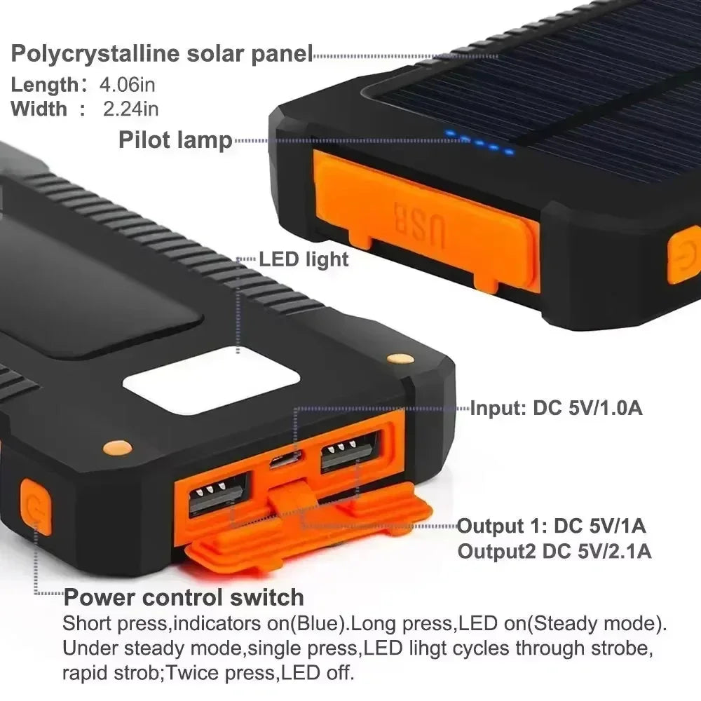 OnePlus 200000mAh Solar Power Bank Portable Large Capacity Charger Compatible USB-A And USB-C With Flashlight For IPhone Huawei