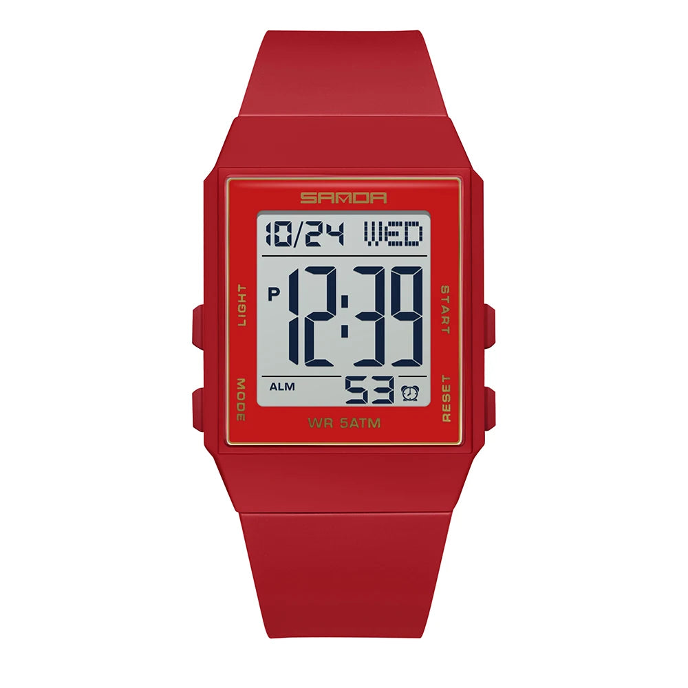 SANDA Woman Fashion Watches Fashion Sports Watch Silicone Strap 3ATM Waterproof Time Display Women's LED Digital Watch Gift