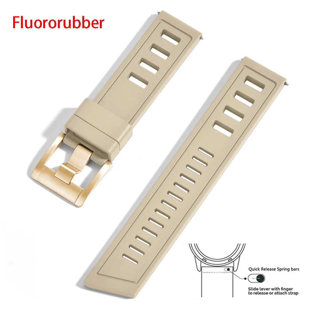 New Design Heavy Duty FKM 20mm 22mm Watch Strap Waterproof Fluororubber Band Quick Release Universal Fit For Diving/Sports Watch