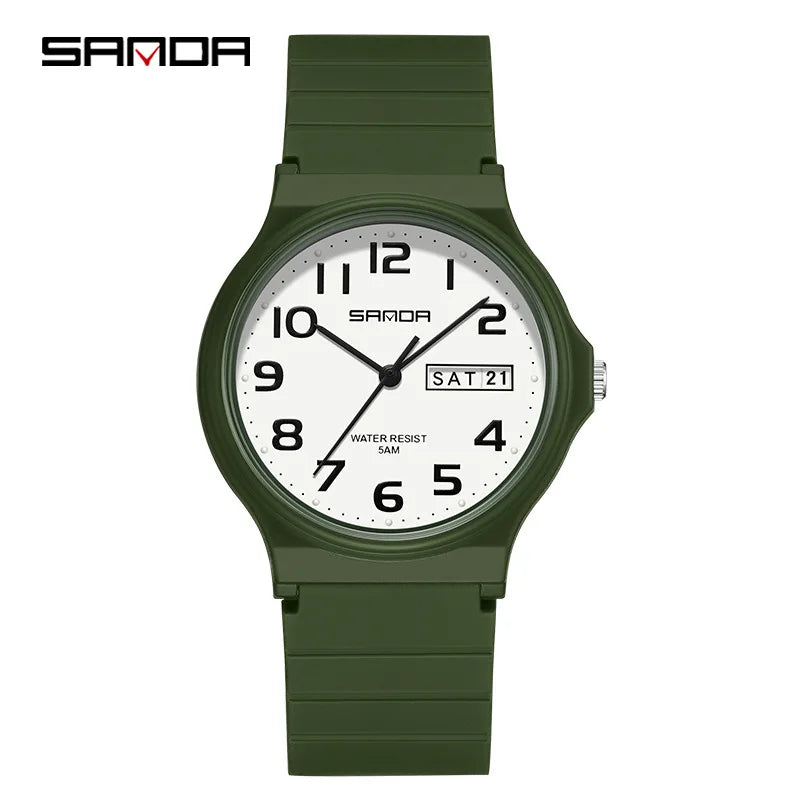 SANDA 9072 Fashion Students Quartz Watch New Design Soft TPU Strap Water Resistant Outdoor Sports Wrist Watches for Man