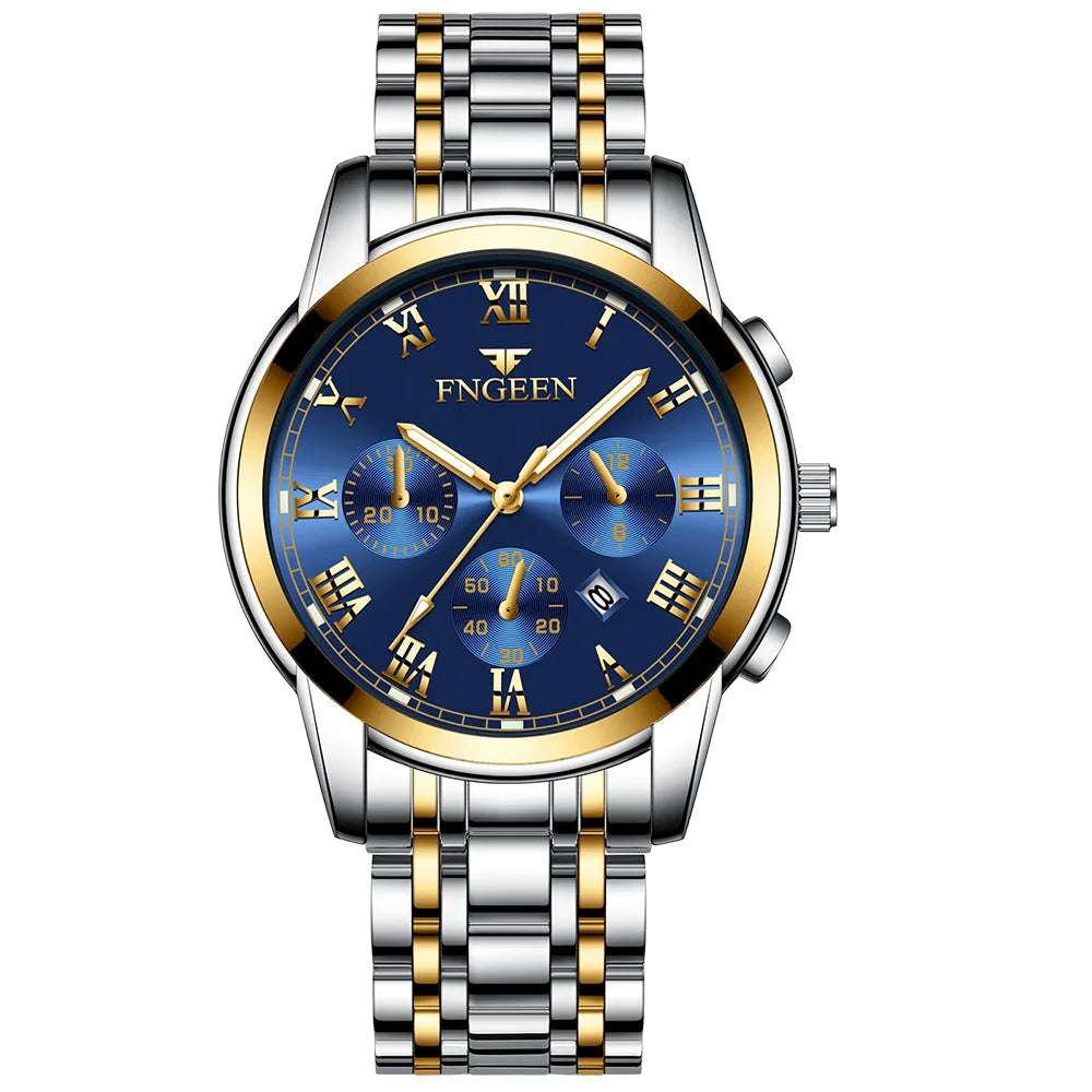 FNGEEN Hot Men Watches Top Brand Luxury Waterproof Date Clock Male Steel Strap Fashion Quartz Watch Sports Wrist Watch Men 4006
