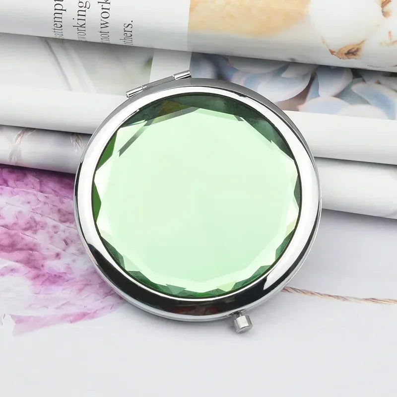1Pc Folded Compact Mirrors Gold Silver Pocket Mirror Making Up for Personalized Gift Luxury Crystal Makeup Mirror Portable Round