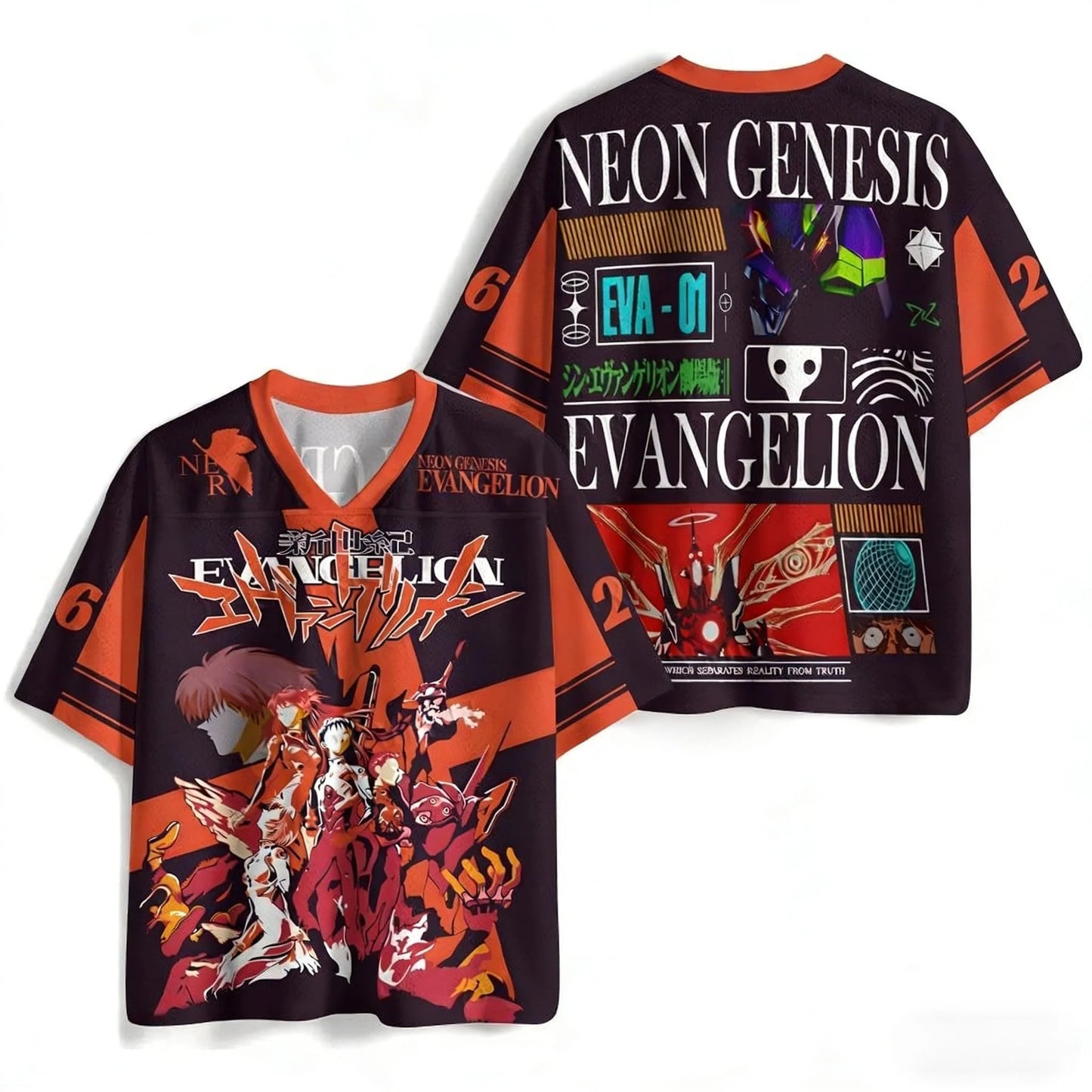 Neon Genesis Evangelion Anime V-Neck Jersey 3D Print Oversized Streetwear Harajuku Tops for Men Women 2026 New Gift for Fans