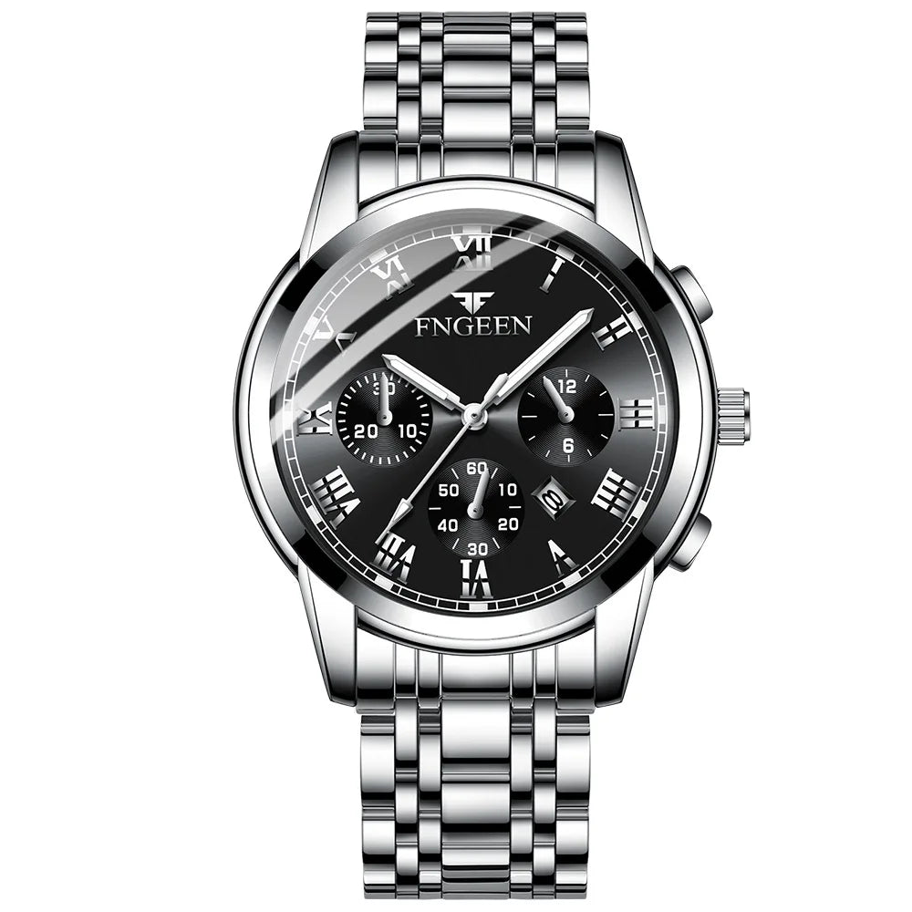 FNGEEN Hot Men Watches Top Brand Luxury Waterproof Date Clock Male Steel Strap Fashion Quartz Watch Sports Wrist Watch Men 4006