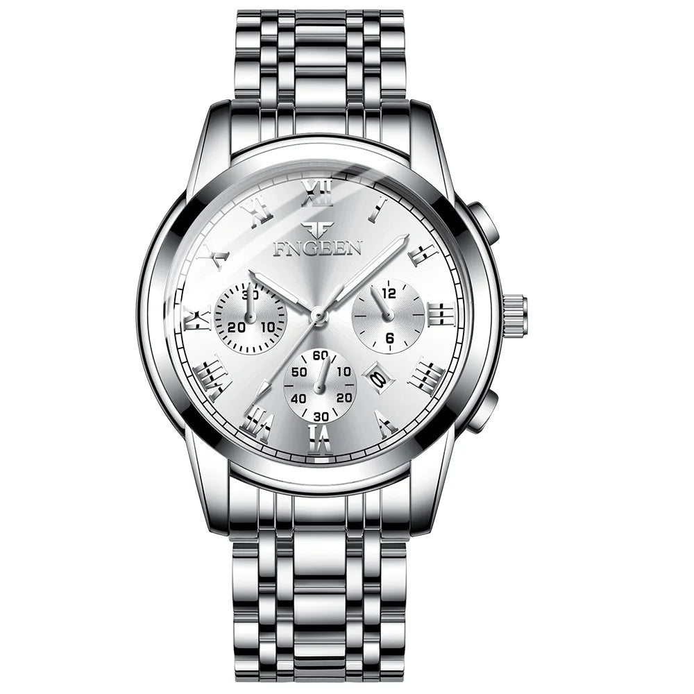FNGEEN Hot Men Watches Top Brand Luxury Waterproof Date Clock Male Steel Strap Fashion Quartz Watch Sports Wrist Watch Men 4006