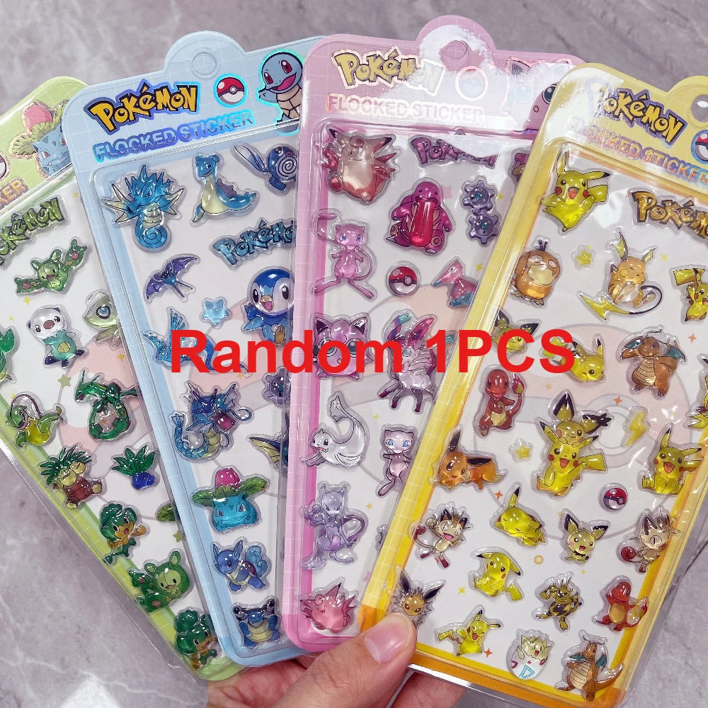 Cute Anime Pokemon 3D Resin Stickers Kawaii Pikachu Jelly Sticker Decals Crystal Decorative Sticker Phone Case DIY Kids Toy Gift