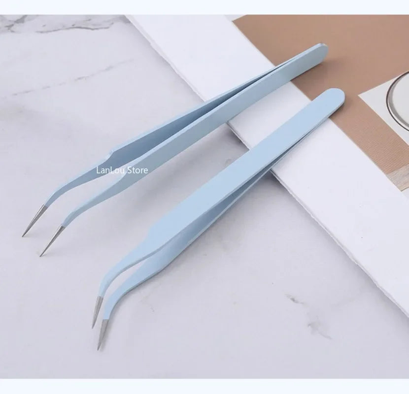 Eyebrow Tweezers Stainless Steel Slant Tip Hair Removal Makeup Tool Kit Eyelashes Extension High Precision Anti-Static Tweezers