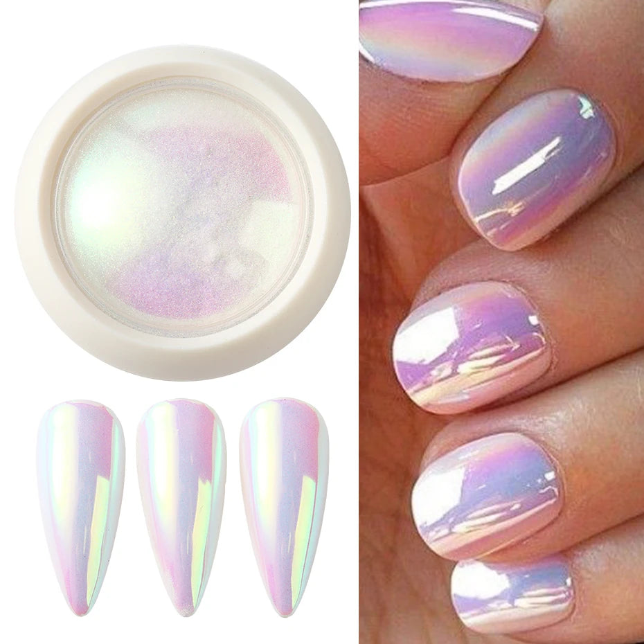 Unicorn Chrome Nail Powder Aurora Mirror Pink Iridescence Nail Art Powder Pigment Neon Mermaid Pearl Glitter Makeup Decorations