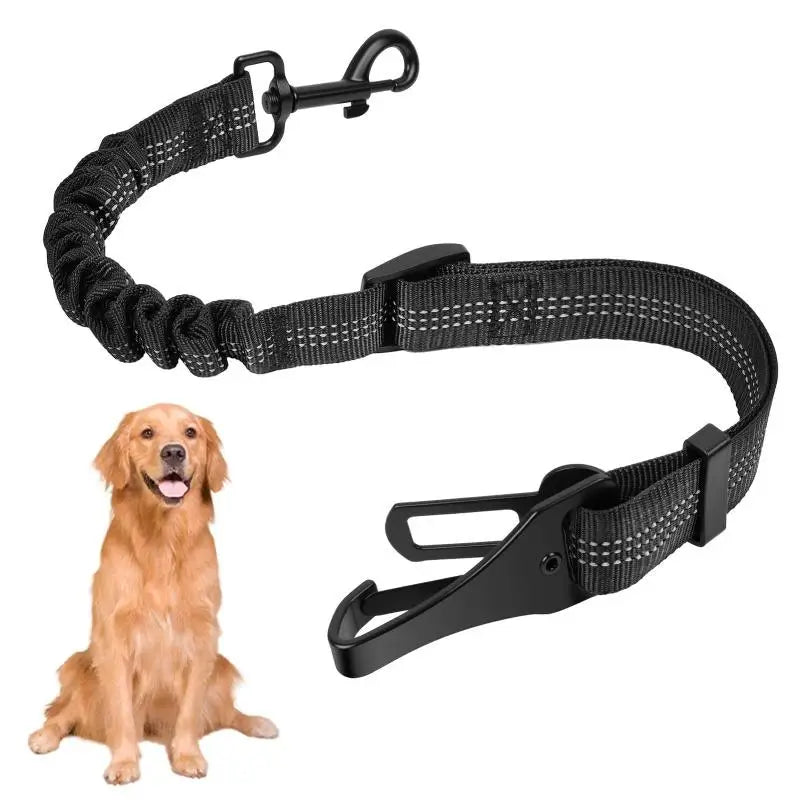 Universal Pet Safety Tether Leash For Car Travel Reflective Elastic 2-in-1 Adjustable Dog Car Seat Belt Harness