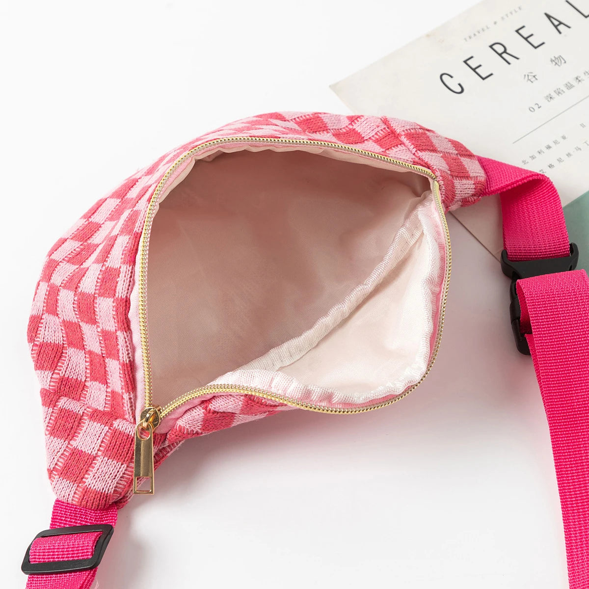 Checkered Waist Bag, Adjustable Belt Storage Bag, Small Crossbody Bag, Portable Travel Makeup Bag, Cute Plaid Pattern Makeup Bag