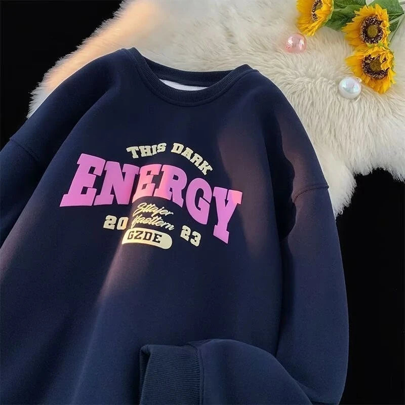【M-8XL Sweatshirts】Men Oversized Sweatshirt Fashion Loose American Minimalist Alphabet Print Long Sleeve Couple Clothes