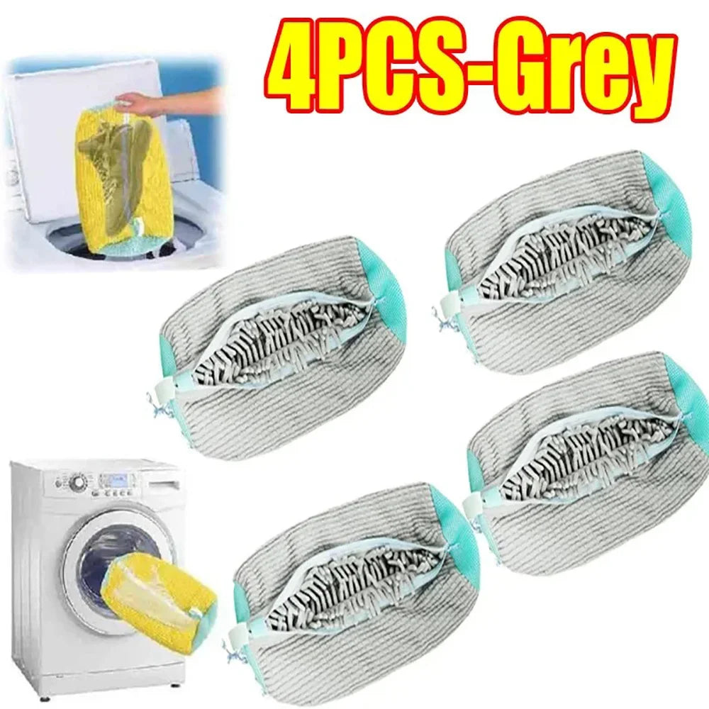 Fluffy Fiber 360 ° Surround Cleaning Shoe Washing Bag - Reusable Durable Machine-Washable Laundry Bag with Zipper Closure (1Pc)