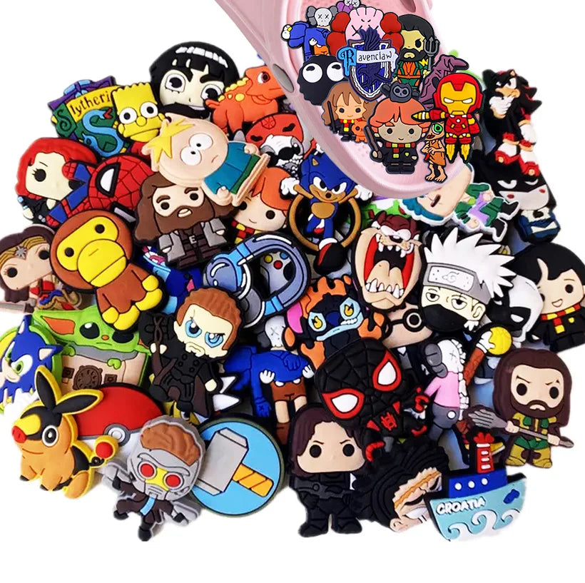 50-200Pcs Random mixing Cartoon Shoe Charms for Clogs Bubble Slides Sandals PVC Shoe Decorations Accessories For Teens Or Gifts