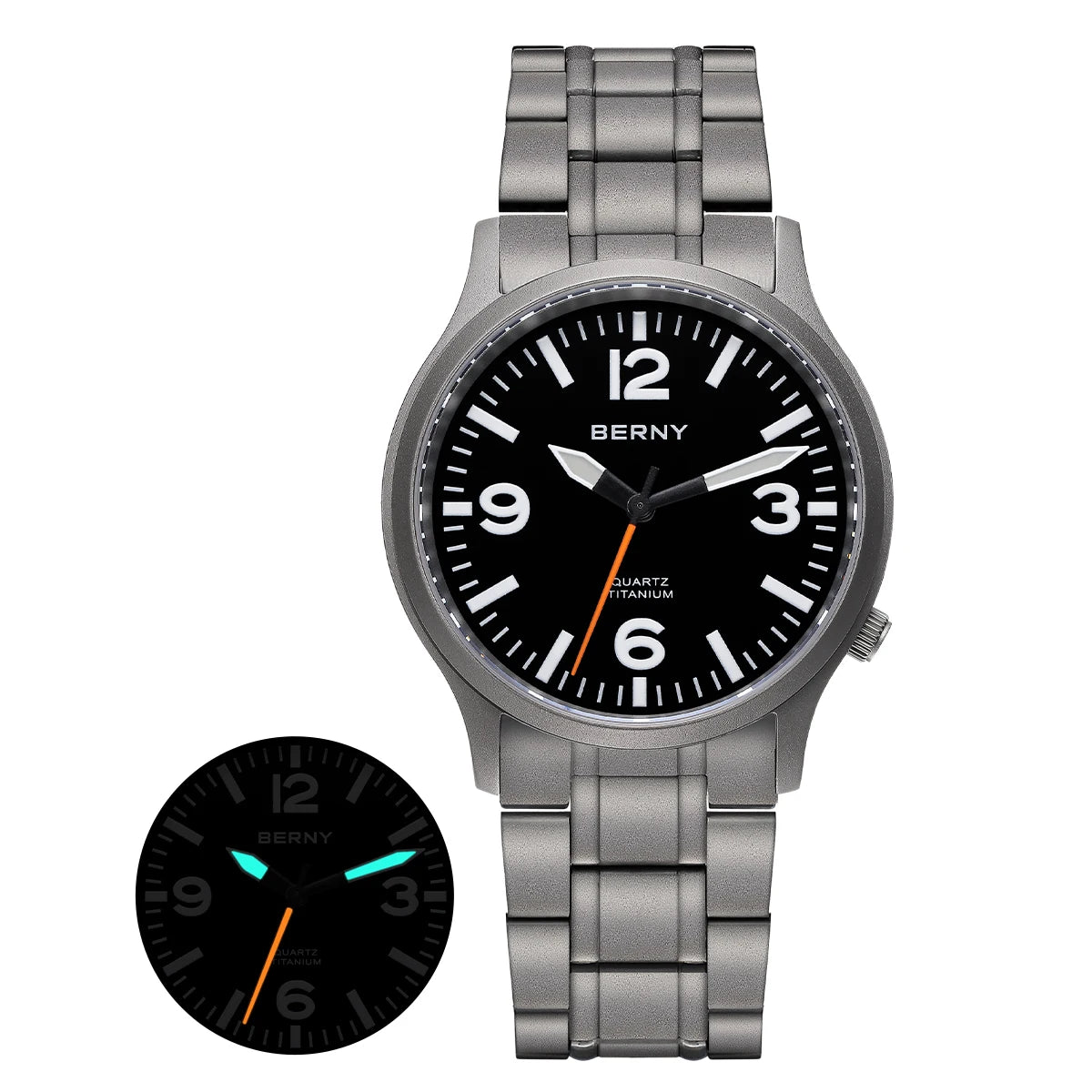 BERNY Titanium Men Watch Lightweight Super Luminous Dial Sports Quartz Watches for Men Sapphire 5AMT Waterproof Wristwatch
