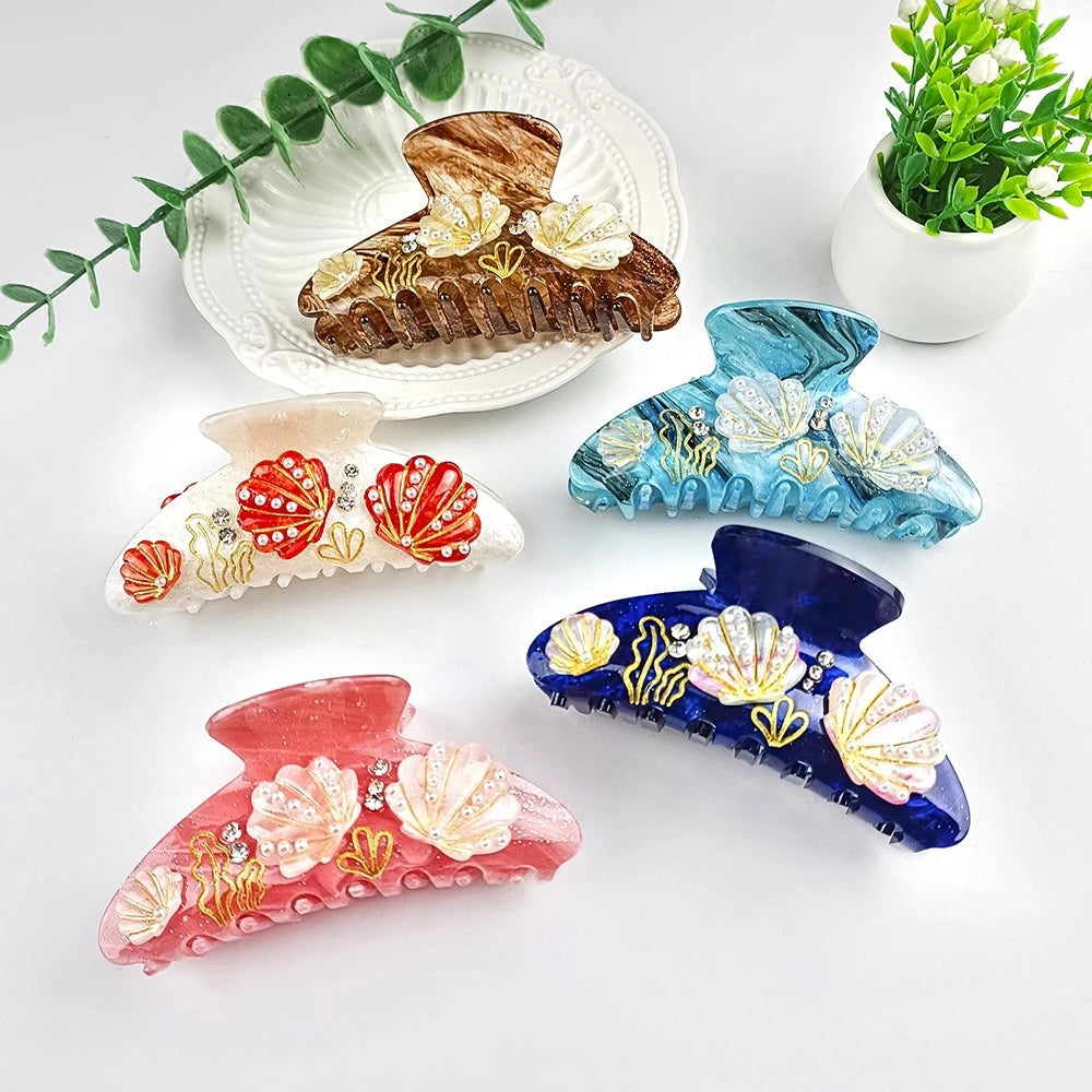 NEW 10.5CM Large Pearl Shell Hair Claw Ocean Series Acrylic Claw Clips Summer Trendy Hair Clips for Women Girls Hair Accessories