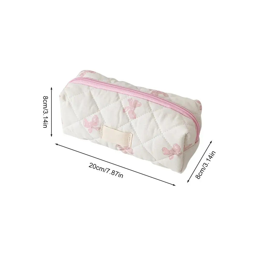 Pencil Case Cute Bow Pattern Storage Bag Pencil Case Cosmetic Organizer Portable Toiletry Makeup Pouch Student Stationery