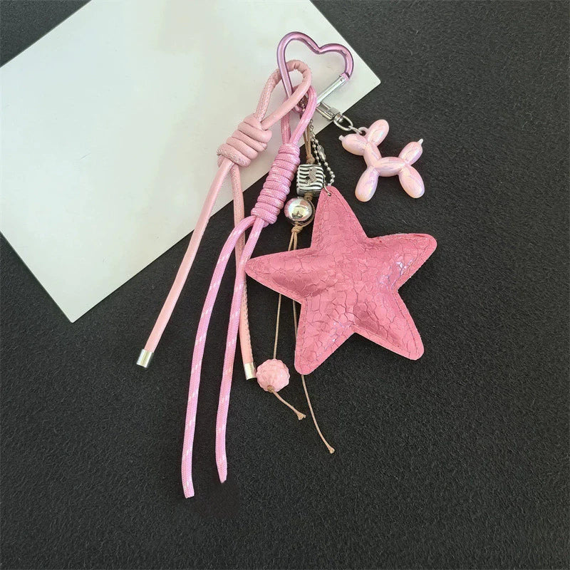 Multicolor Luxury Flat Keychain Bag pu Leather Five-Pointed Star Keychain Mother's Day Valentine's Day High-End Gift