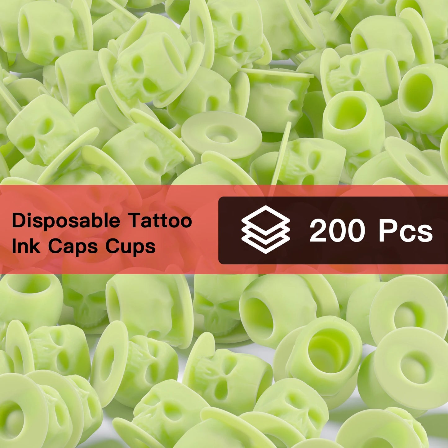 200Pcs Disposable Tattoo Silicone Skull Ink Cup Permanent Makeup Pigment Holder Container Cap Tattoo Ink Accessories for Artist