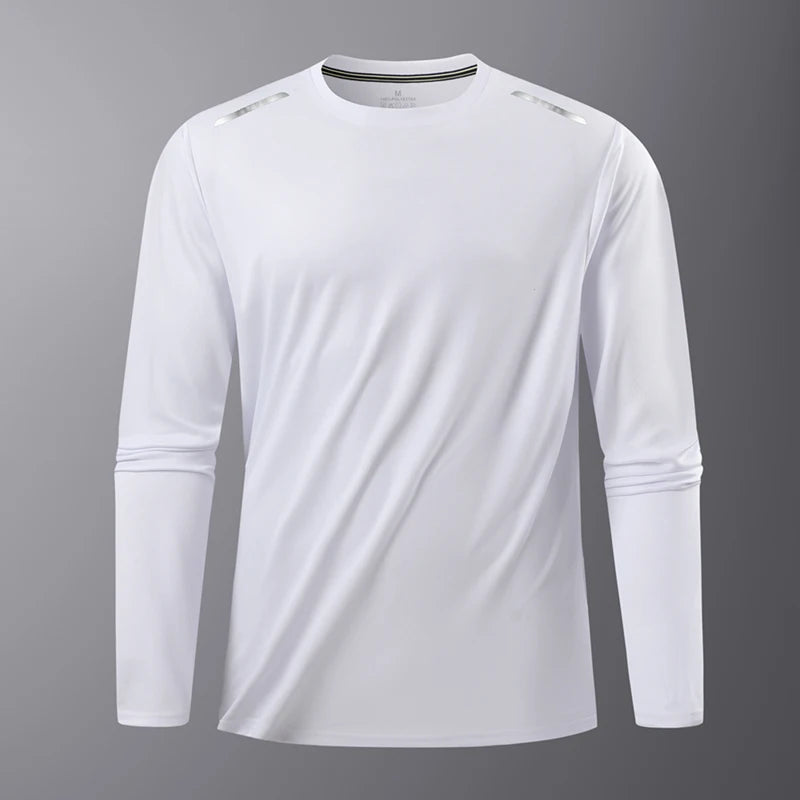 Long-Sleeved Ice Silk Breathable Running Top Round Neck Fitness Wear Quick-Drying Sports T-Shirt Thin Casual Quick-Drying