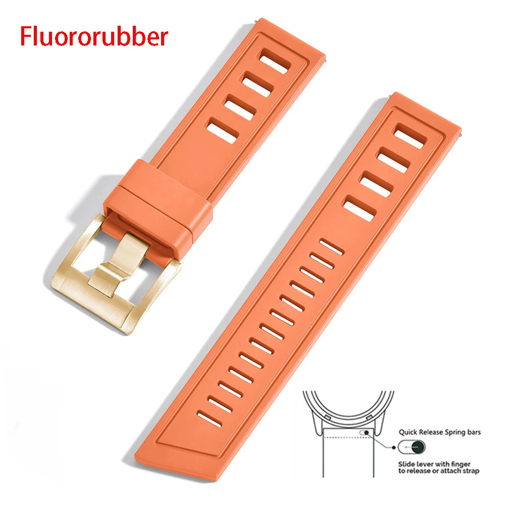 New Design Heavy Duty FKM 20mm 22mm Watch Strap Waterproof Fluororubber Band Quick Release Universal Fit For Diving/Sports Watch