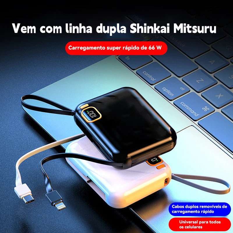 12000mAh Compact Power Bank Fast Charger With Integrated Cable Double Super Fast Recharge For Travel Day