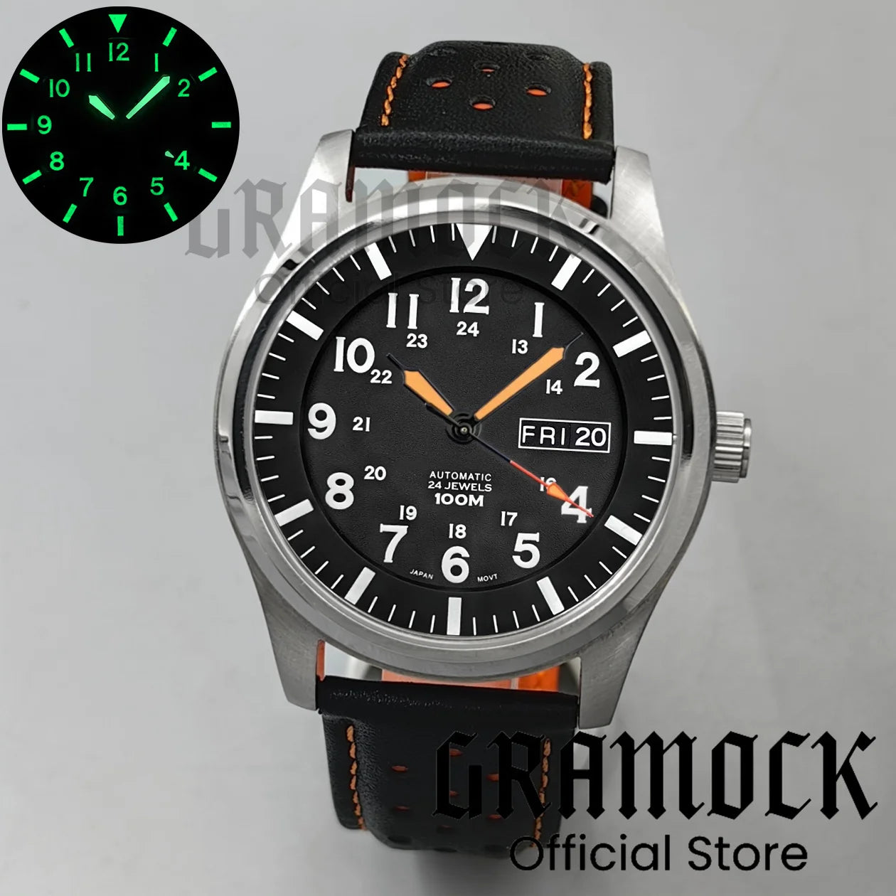 Gramock 42MM Men's Fashion NH36A Mechanical Sports Watches Black Dial Luminous Sapphire Glass Men Watch Waterproof Reloj Hombre