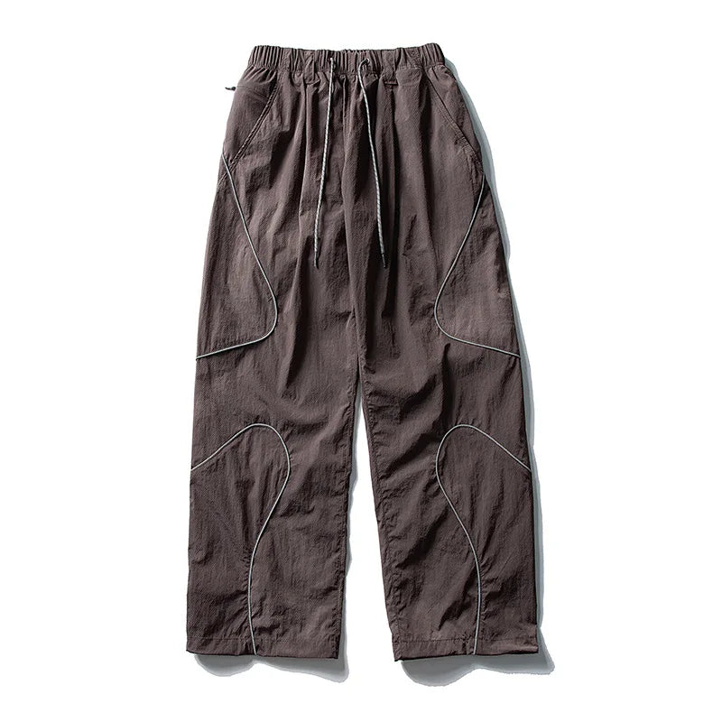 Men Outdoor Lightweight Functional Reflective Stripe Quick Dry Ultra Loose Casual Cargo Pants Women Oversize Baggy Pant Trouser
