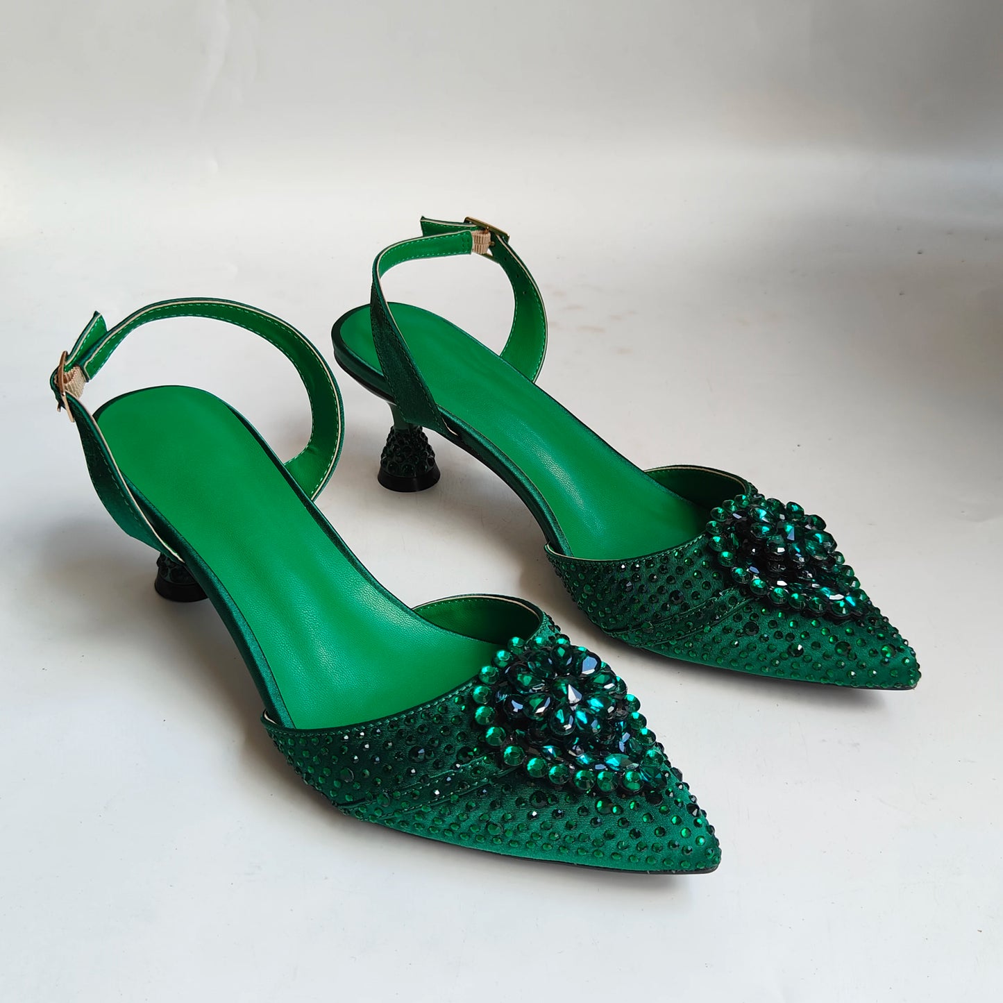 INSIGHTLINK Women Olive Green Pointed-Toe Sandals Women's High Heels Shoes and Bags for Party Rhinestone Evening Bags And Shoes