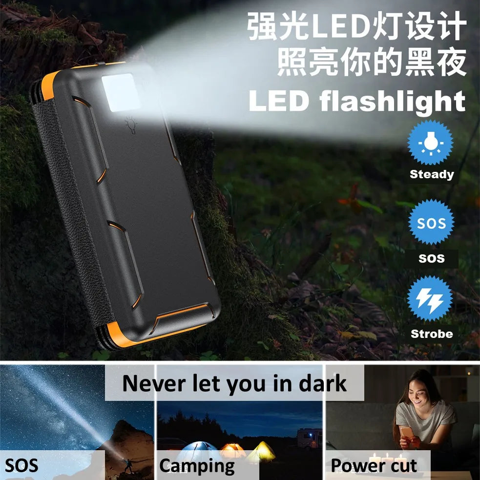 Long-life Solar Power Bank Portable Solar Power Supply Long-lasting Low Self-discharge Compatible with IOS Android USB-A & USB-C