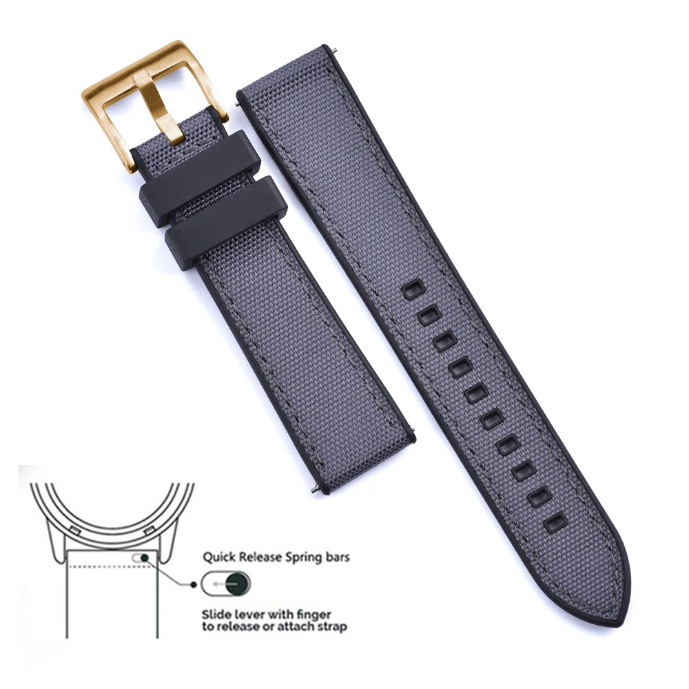 High Quality FKM Canvas Watch Strap 20mm 22mm Hybrid Fluoro Rubber Nylon Watchbands Quick Release For Each Brand Diving Watches