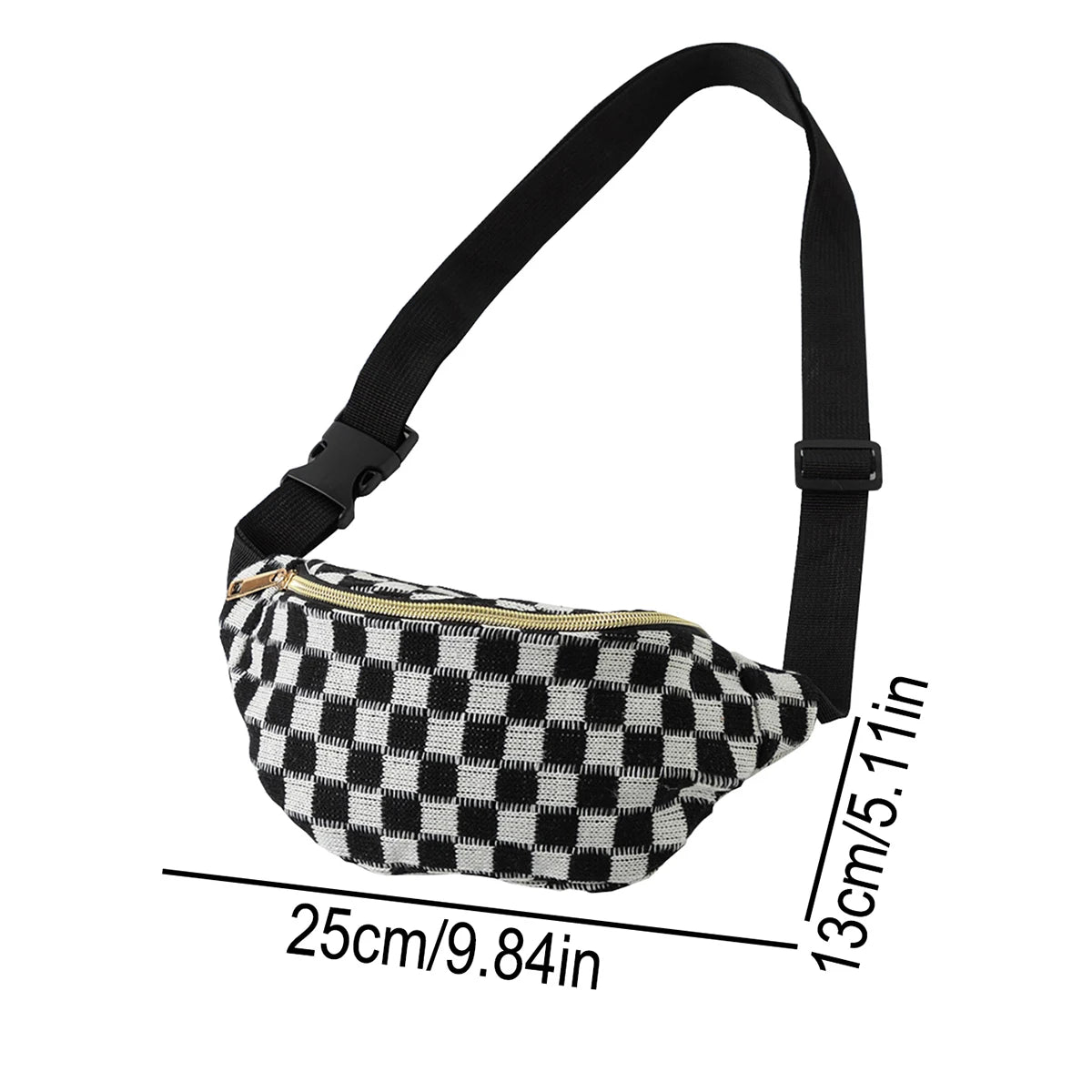 Checkered Waist Bag, Adjustable Belt Storage Bag, Small Crossbody Bag, Portable Travel Makeup Bag, Cute Plaid Pattern Makeup Bag