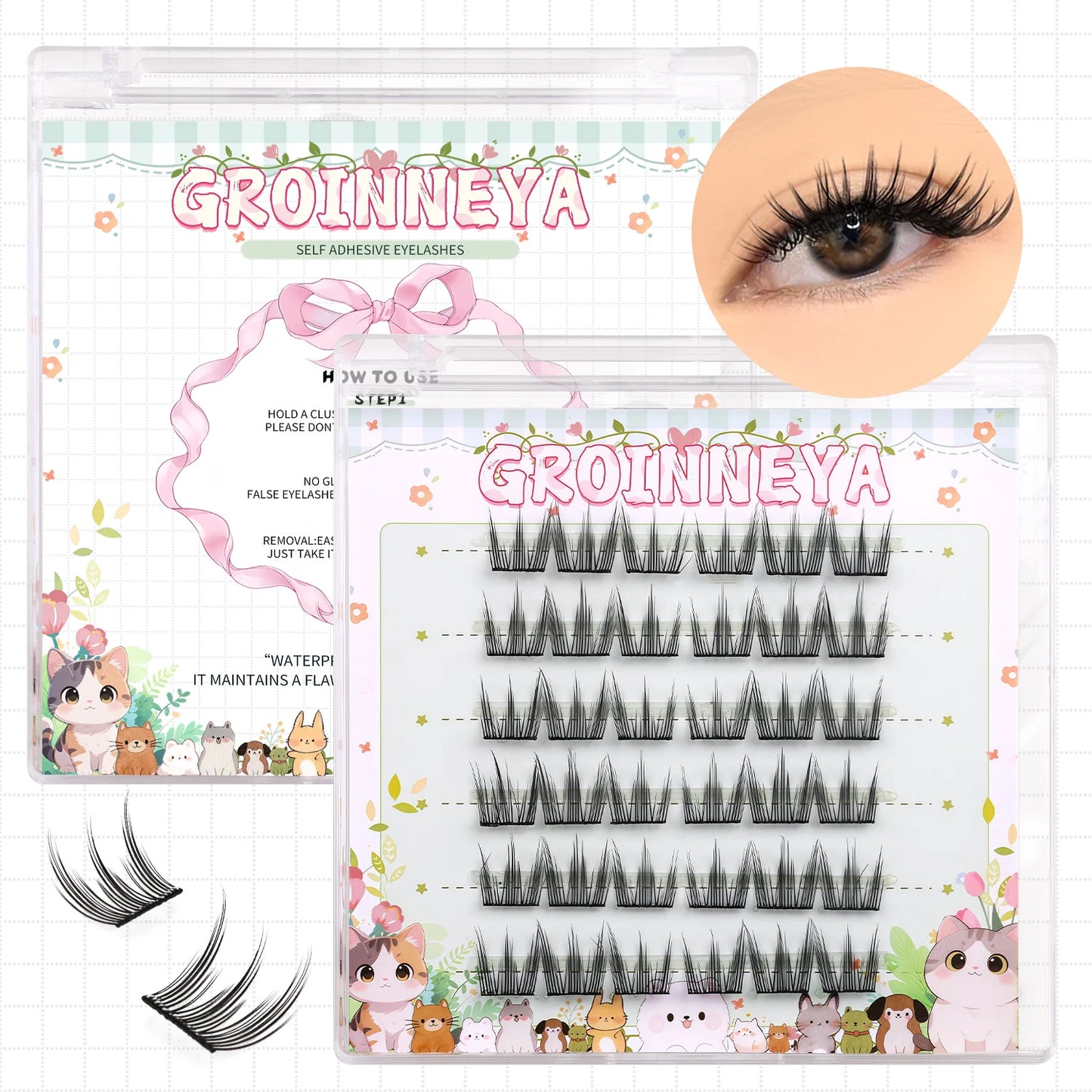 GROINNEYA Manga Cluster Lashes DIY Eyelash Extension Natural Individual Lashes Natural Curl Lash Clusters Makeup At Home