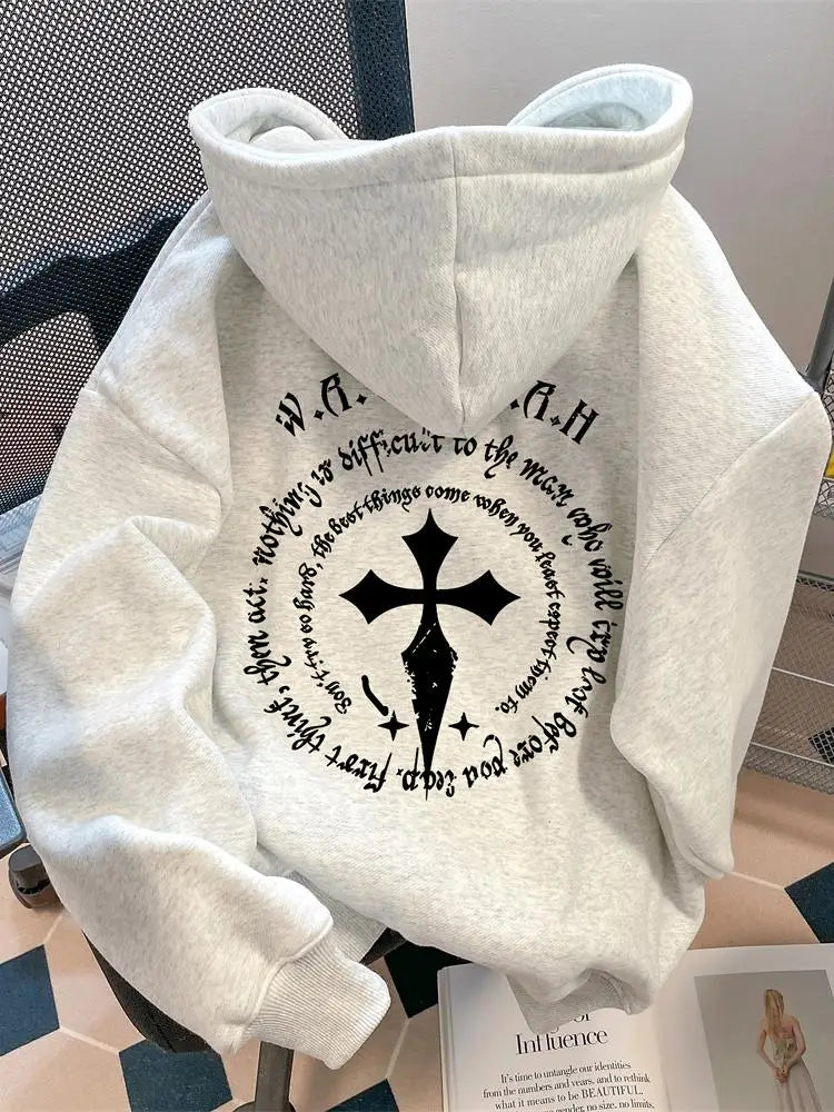 Super Stylish European American Street Design Niche Adult Men's Autumn Winter Fleece Warm Outdoor Loose Soft Hooded Sweatshirt