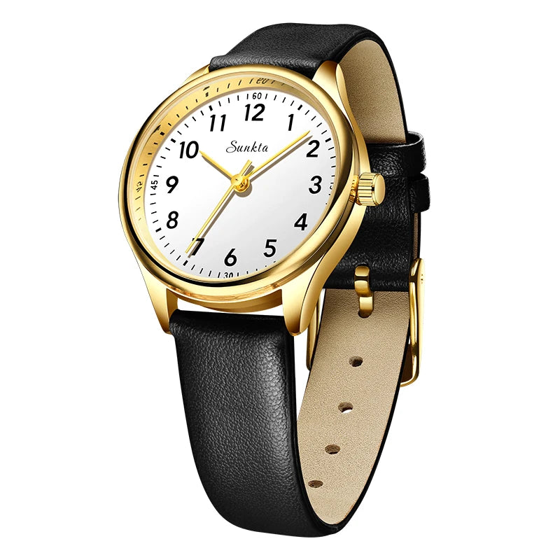 SUNKTA new fashion luxury women's quartz watches elegant leather Watches for Women waterproof simple ladies watches reloj+BOX