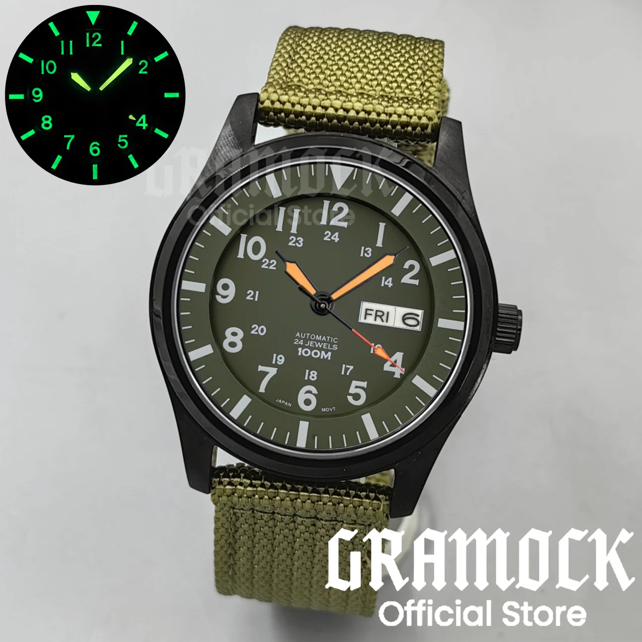 Gramock 42MM Men's Fashion NH36A Mechanical Sports Watches Black Dial Luminous Sapphire Glass Men Watch Waterproof Reloj Hombre