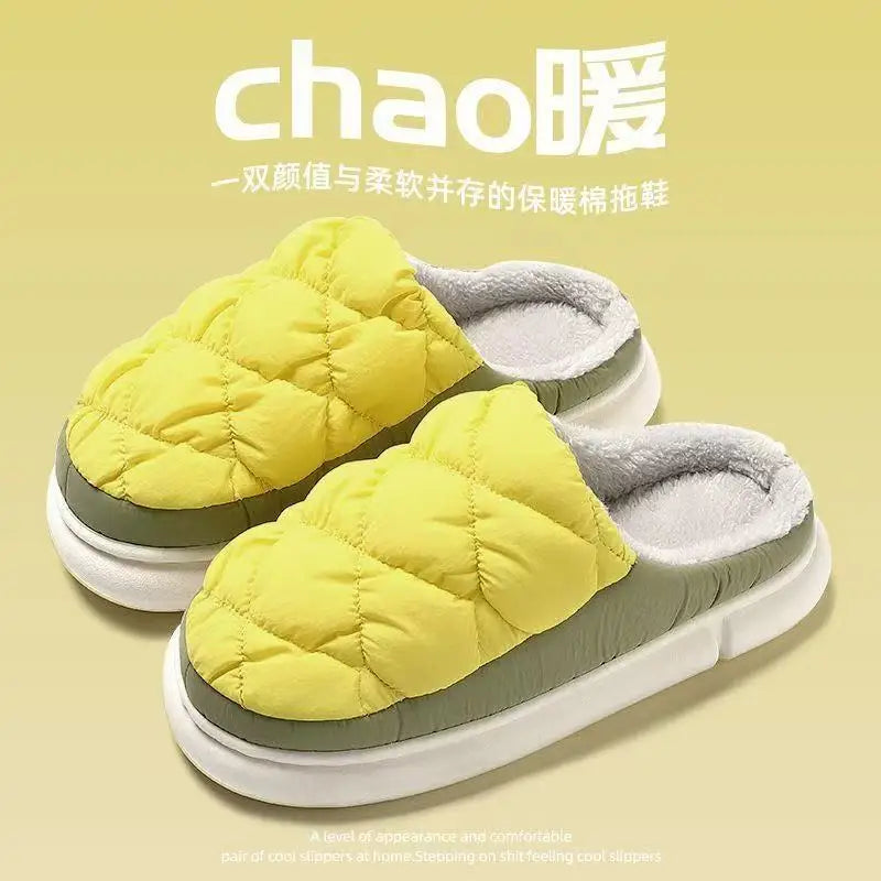 Hot New Fashion Big Size 48 49 Winter Waterproof Men Warm Slippers Women Couples Plush Slides Home Non-Slip Shoes Outdoor Flats