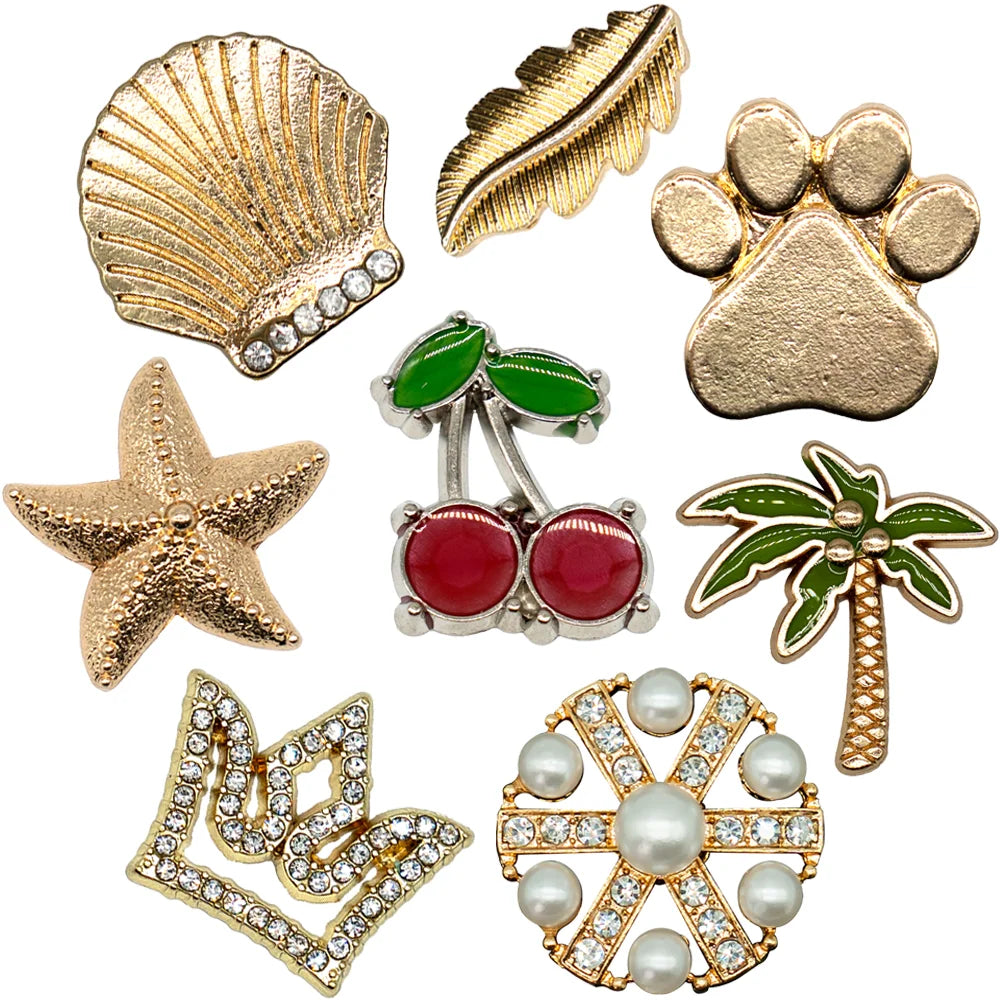 1-16PCS Classic Metal Cherry Shoe Charms for Girls,Scallop Star Pin Accessories for Shoes,Crown Leaf Clog Buckles for Sandals