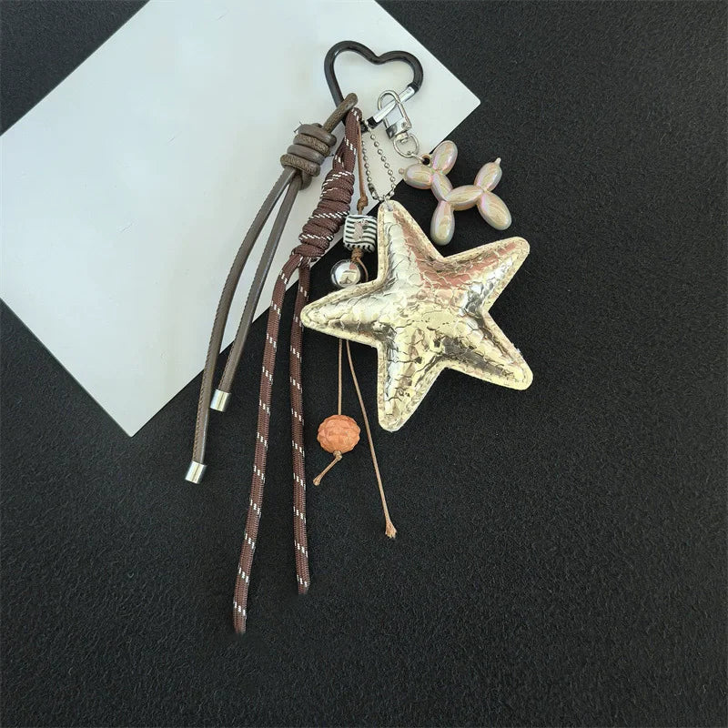 Multicolor Luxury Flat Keychain Bag pu Leather Five-Pointed Star Keychain Mother's Day Valentine's Day High-End Gift