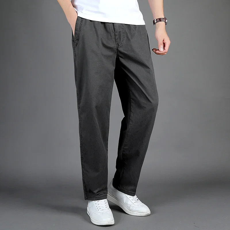 Plus Size Men's Casual Cotton Trousers Loose Straight Pants Multi Pocket Man Long Cargo Pants Mens Jogger Pants Summer Autumn
