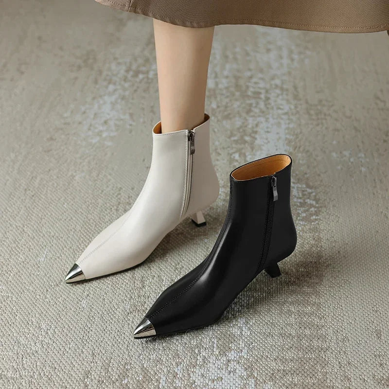 NEW Autumn Women Boots Modern Boots Women Shoes Pointed Toe Thin Heel Retro Ankle Boots High Heels Winter Ladies Shoes White