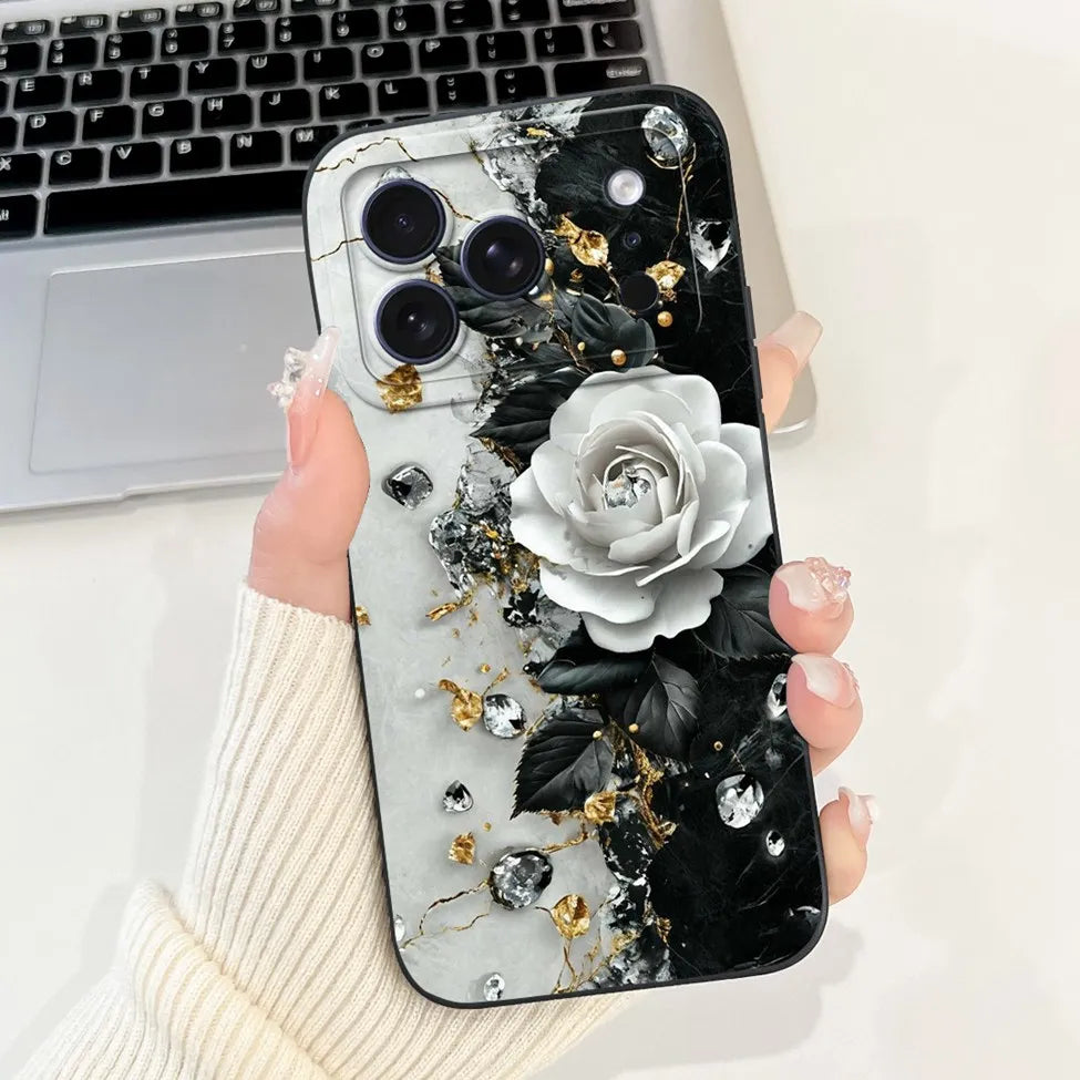For iPhone 17 Pro Case Silicone Luxury Flowers Cute Kawaii Funny Painted Cover For iP 17 Pro Phone Case A3256 A3522 A3523 A3524
