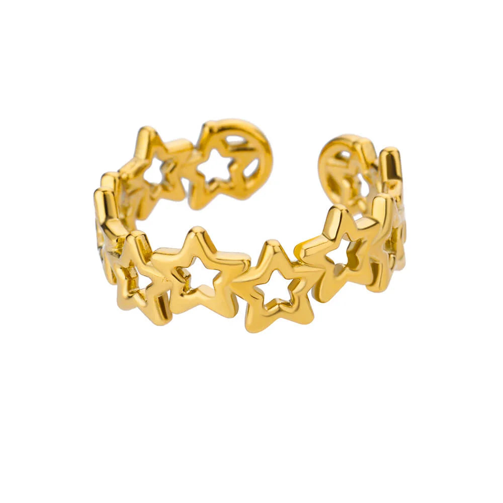 Zircon Double Star Rings For Women Gold Color Stainless Steel Opening Stars Finger Ring Wedding Party Aesthetic Jewelry Gift