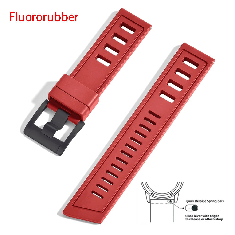 New Design Heavy Duty FKM 20mm 22mm Watch Strap Waterproof Fluororubber Band Quick Release Universal Fit For Diving/Sports Watch